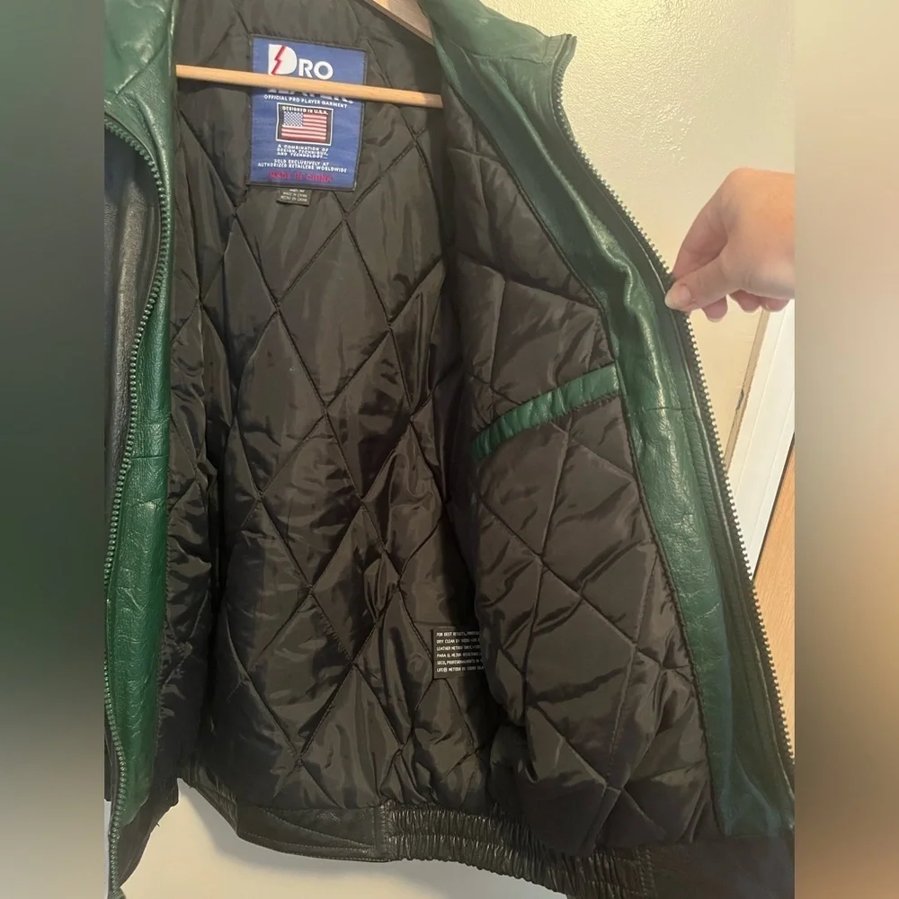 Vintage 90s Green Bay Packers Pro Player Leather Black Jacket Size Medium Rare